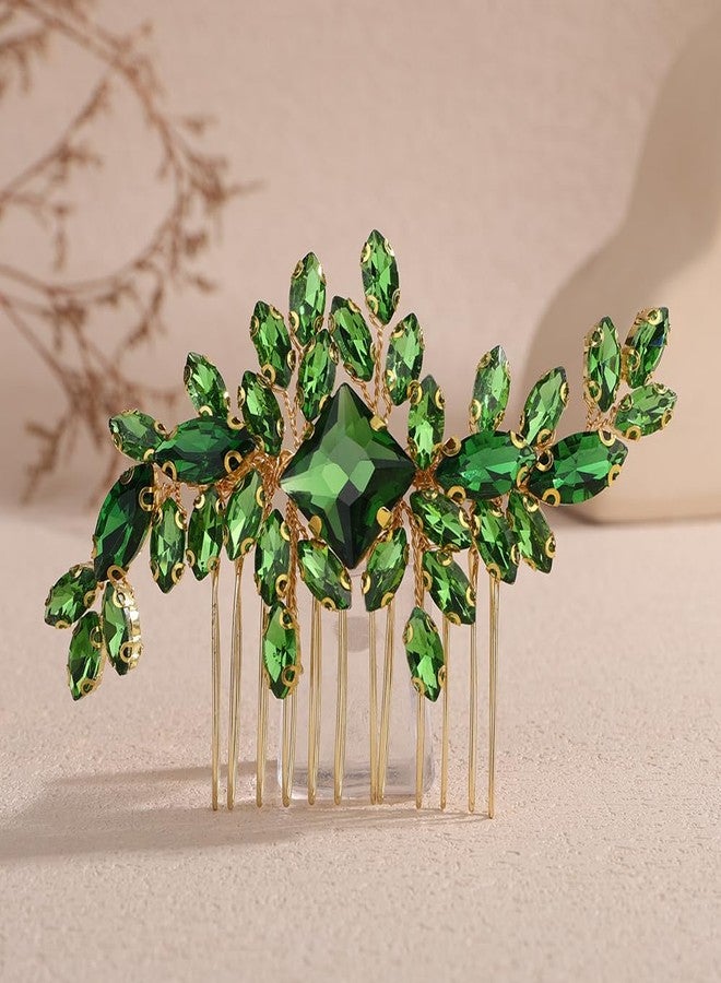 Rumtock Handmade Statement Emerald Crystal Gold Hair Comb for Wedding Brides Bridesmaid Women Hair Accessories Jewelry (Emerald) - Image 1